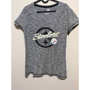 Steelers Women's Gray Size M Print T-Shirt 100% Cotton Graphic Print